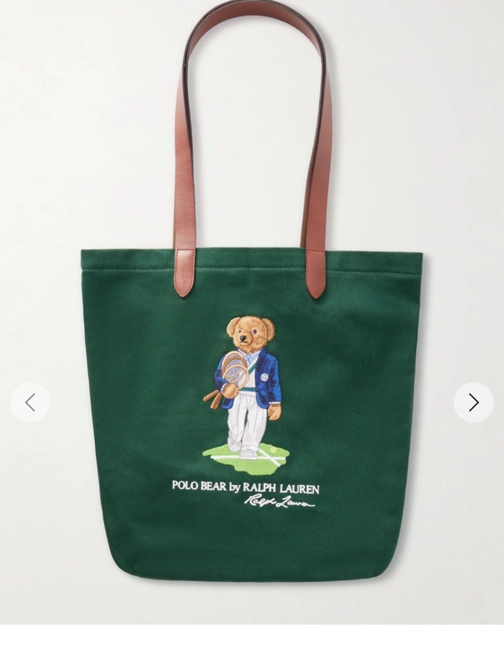 Polo ralph lauren Wimbledon Embroidered Leather-Trim Medium Cotton Tote Bag